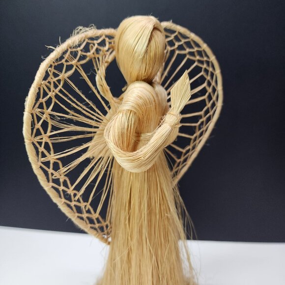Vintage Handmade Folk Art Straw Angel Doll Figure Display 10'' with Wings - Picture 3 of 7